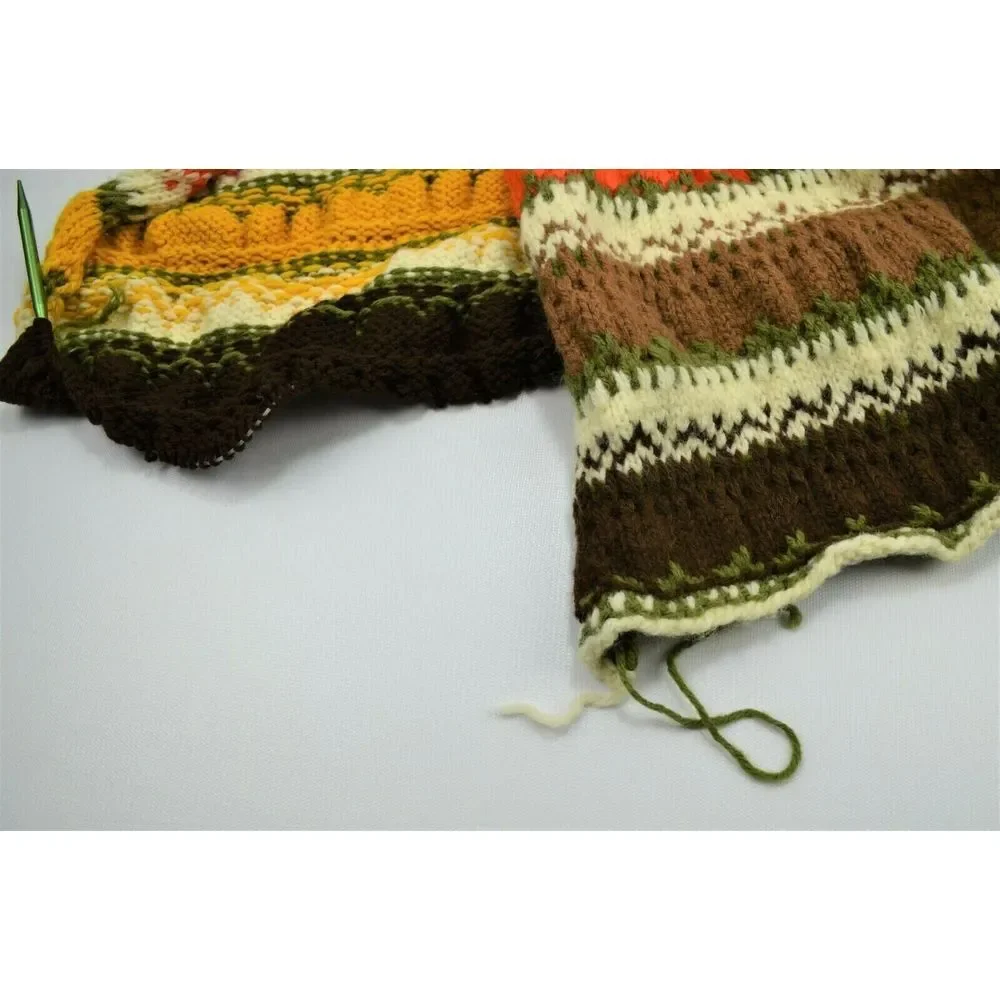 Vtg Hand Crochet Afghan Blanket Throw 90% COMPLETE Tribal Pattern Retro  52
